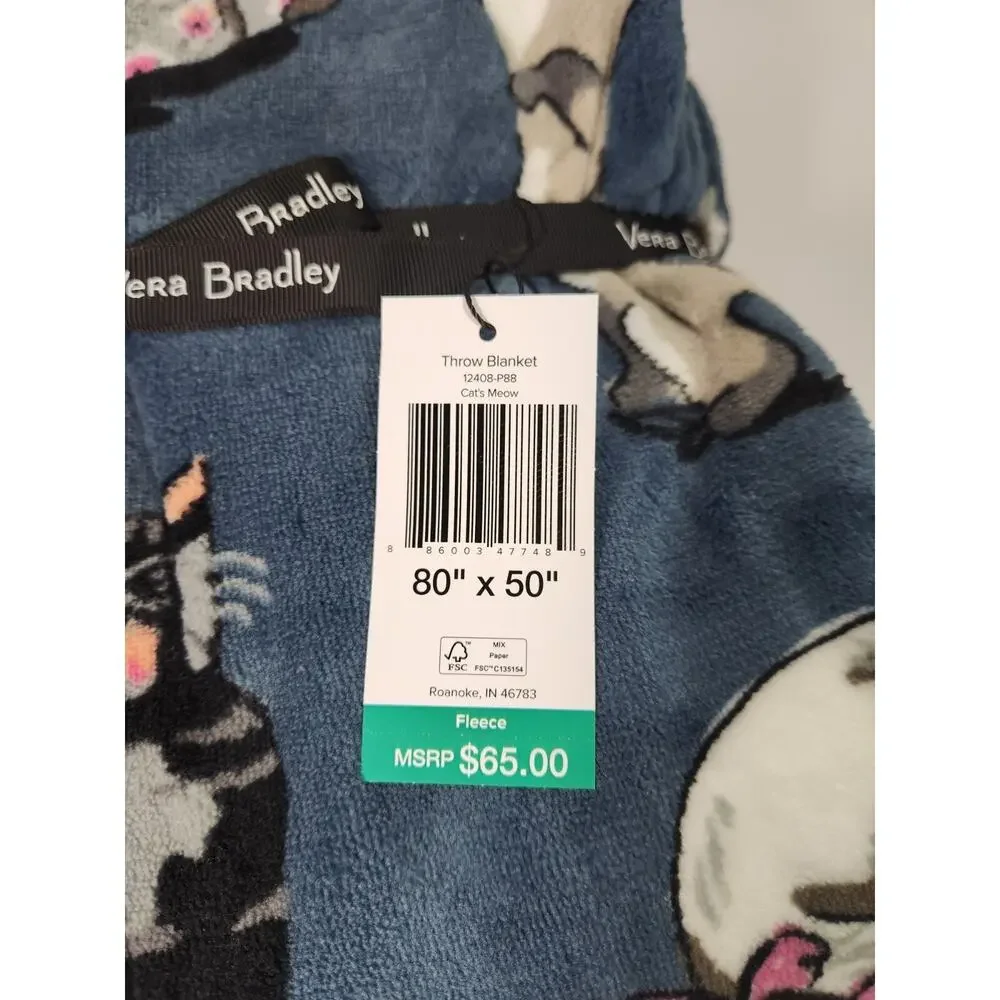 Vera Bradley CAT'S MEOW Throw Blanket Plush NWT 80